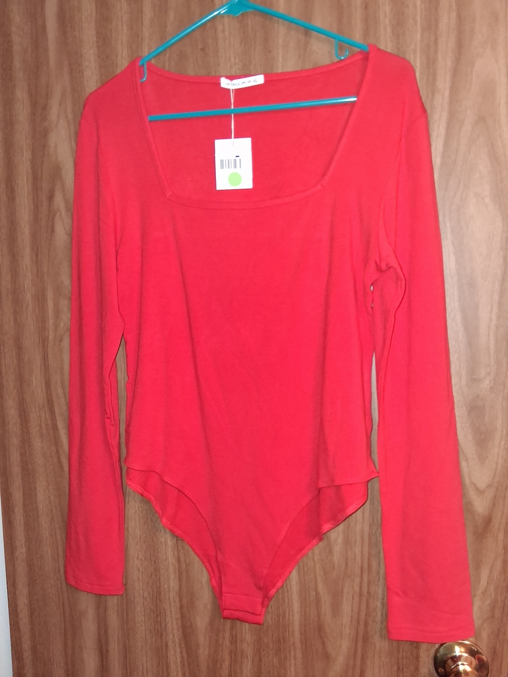 Mango Red Long-Sleeve Scoop Neck Bodysuit